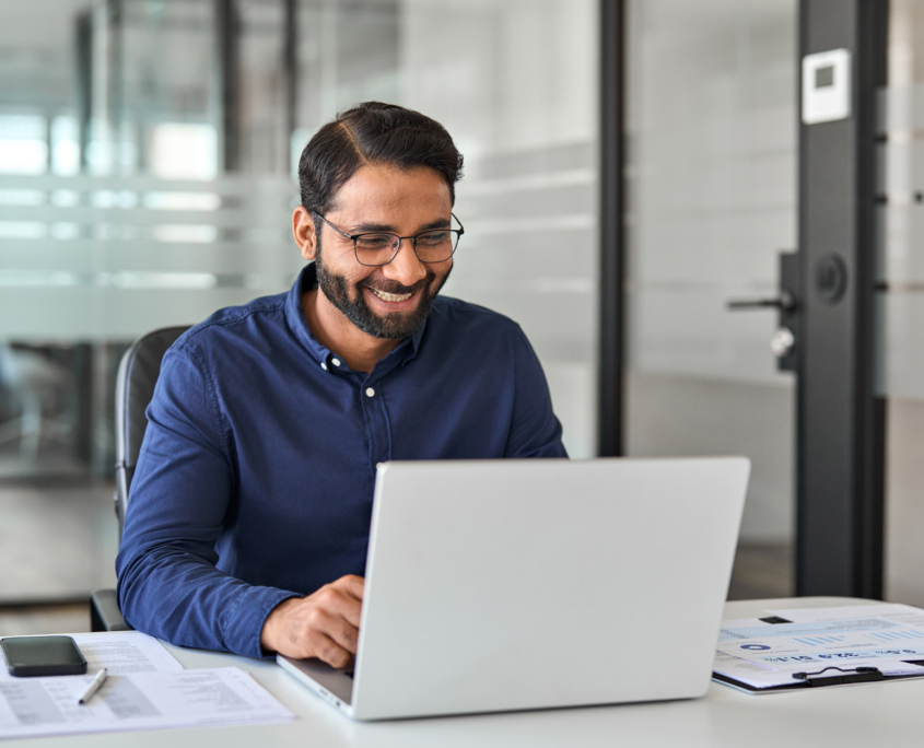 business man blue shirt in office